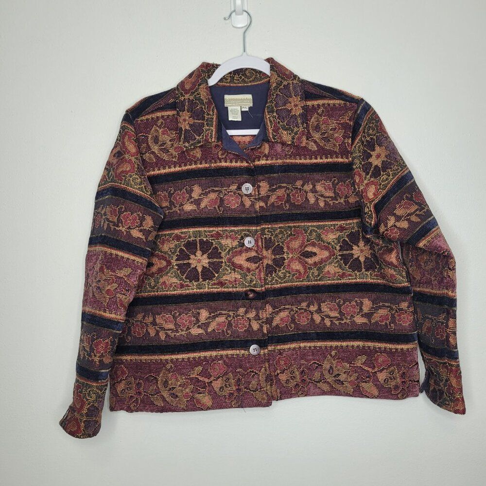 vintage y2k flower print boxy rustic fall hippie button front jacket large p